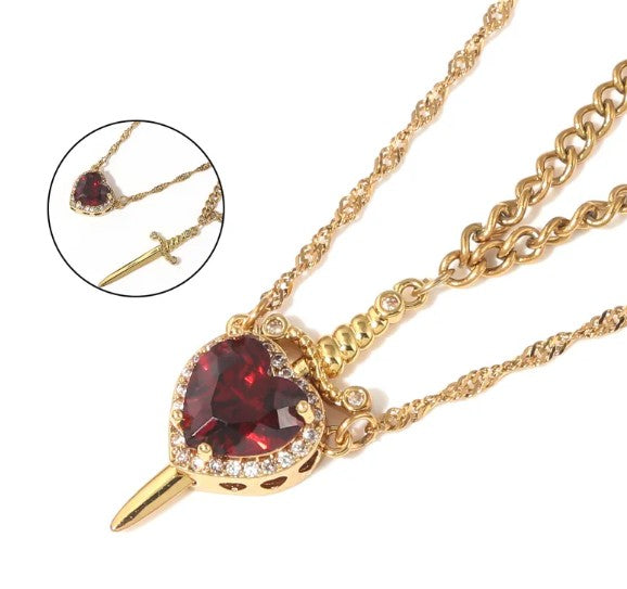 Love Dagger Heart Sword Necklace For Couples, Stainless Steel Twist Water Wave Chain Dainty Trendy Matching Sword And Heart Necklace Set