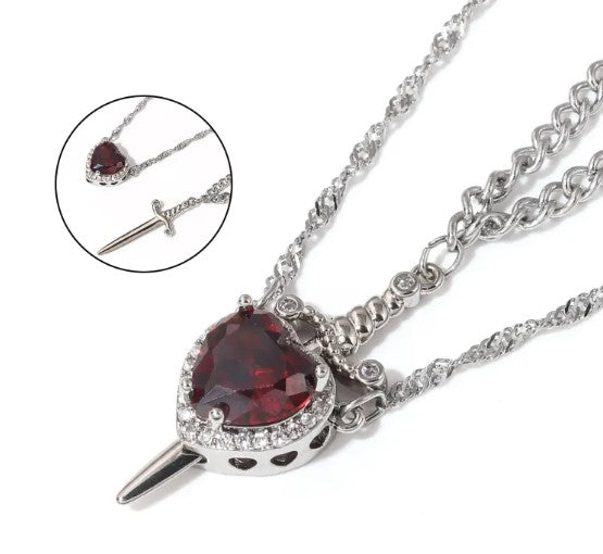 Love Dagger Heart Sword Necklace For Couples, Stainless Steel Twist Water Wave Chain Dainty Trendy Matching Sword And Heart Necklace Set