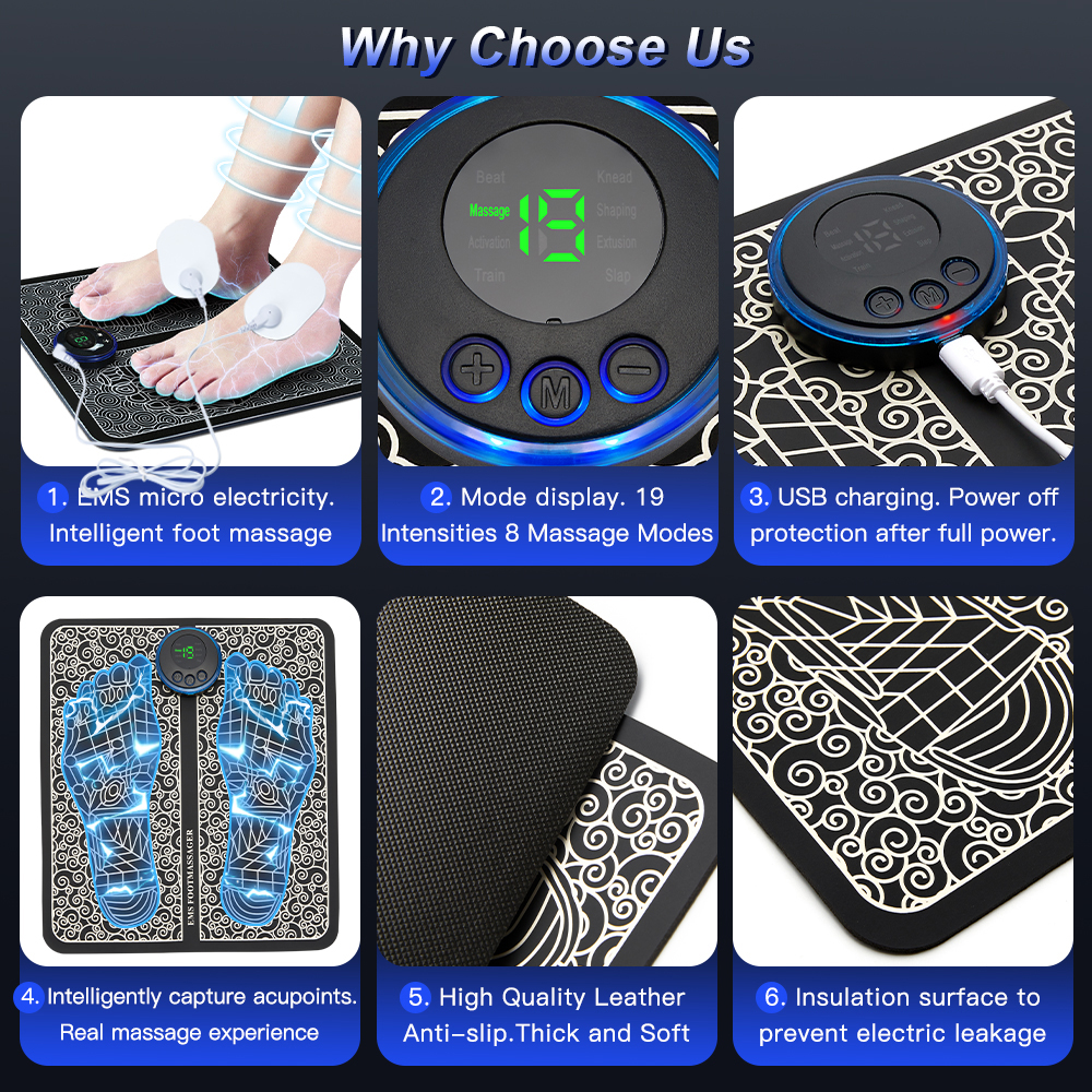 Rechargeable Foot Massage Pad 8 Modes 19 Levels