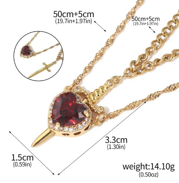 Love Dagger Heart Sword Necklace For Couples, Stainless Steel Twist Water Wave Chain Dainty Trendy Matching Sword And Heart Necklace Set
