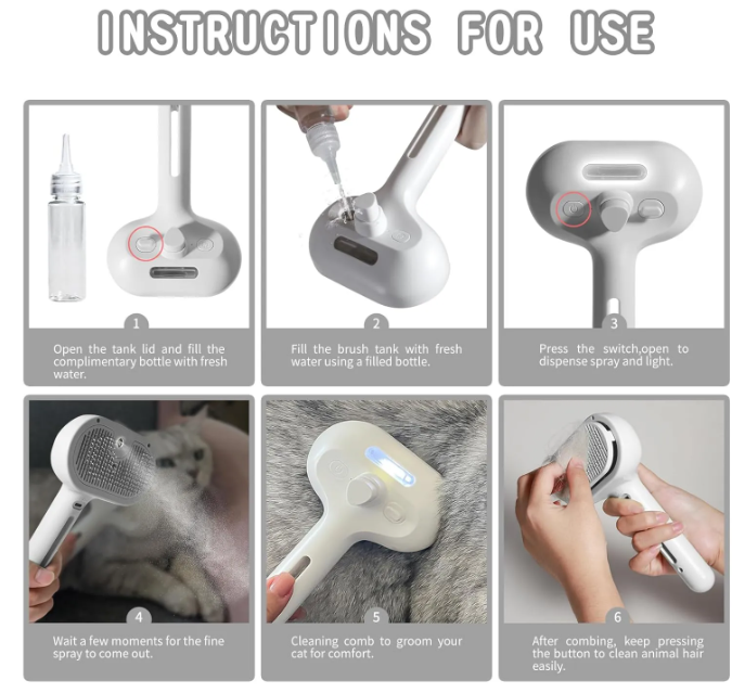 Pet Hair Spray Brush Shedding Grooming