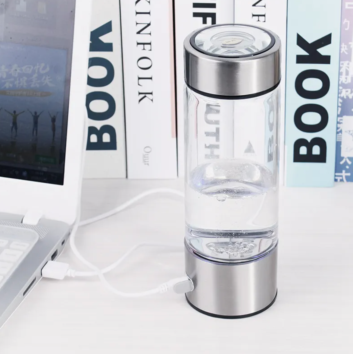Hydrogen Water Bottle - 14oz Portable Hydrogen Water Generator with SPE/PEM Technology Rechargeable Hydrogen Rich Water Ionizer Machine for Home Gym Travel